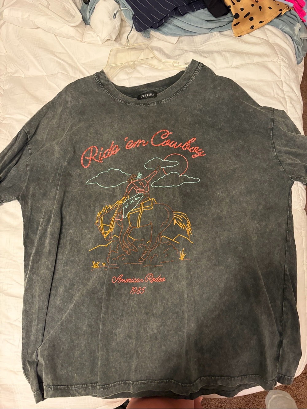 Vintage-Style 'Ride 'em Cowboy' Graphic Tee - Washed Black